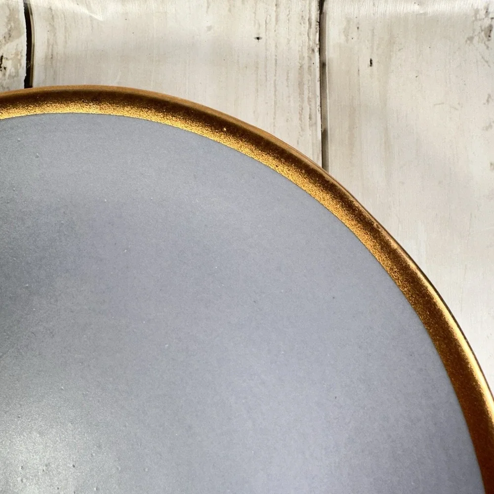 Crate & Barrel Salad‎ Luncheon Plate Addison Gray Gold Rim Boho Glam Casual